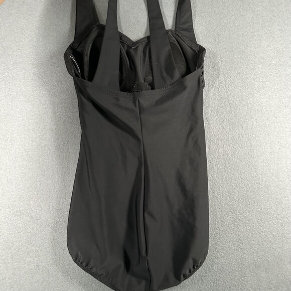 Lands End Swimsuit Womens 6 Black One Piece Halter Ruched Padded Tankini Swim - Picture 6 of 8